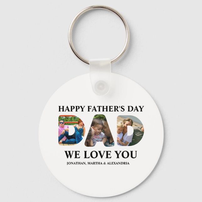 Create your own 3 photo collage Happy Fathers day Keychain (Front)