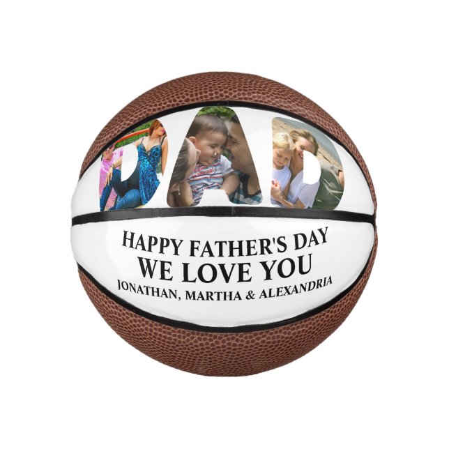 Create your own 3 photo collage Happy Fathers day Mini Basketball (Front)