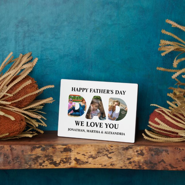 Create your own 3 photo collage Happy Fathers day Plaque (Side)