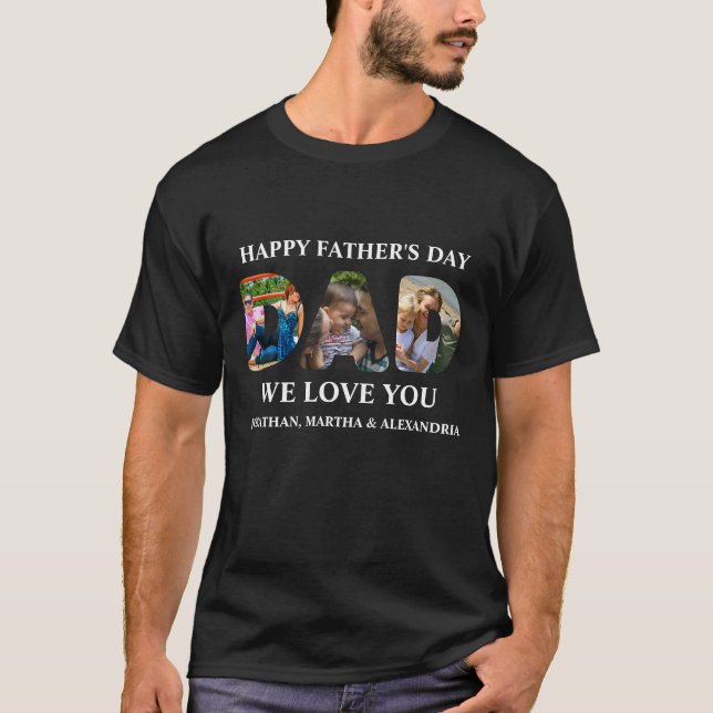 Create your own 3 photo collage Happy Fathers day T-Shirt (Front)