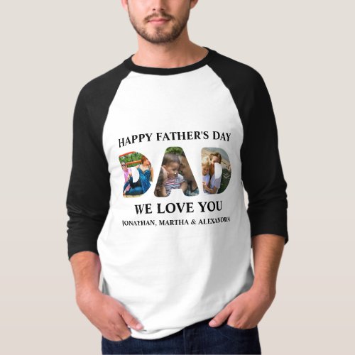Create your own 3 photo collage Happy Fathers day T_Shirt