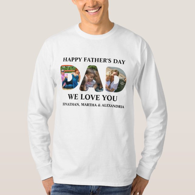 Create your own 3 photo collage Happy Fathers day T-Shirt (Front)