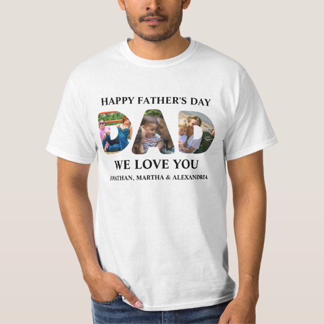 Create your own 3 photo collage Happy Fathers day T-Shirt (Front)