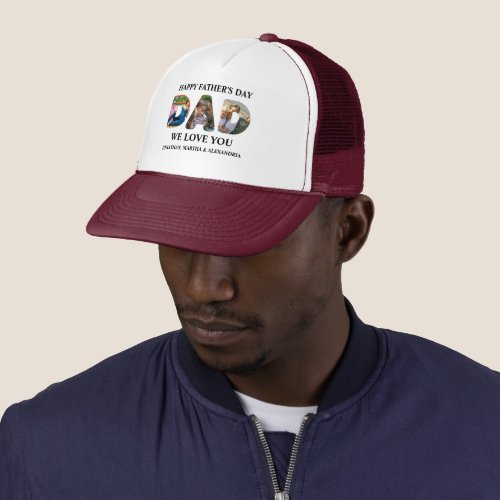 Create your own 3 photo collage Happy Fathers day Trucker Hat