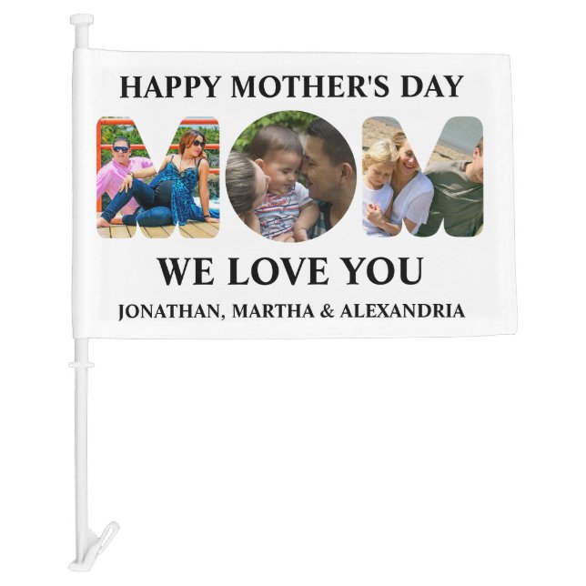 Create your own 3 photo collage Happy Mothers day Car Flag (Front)