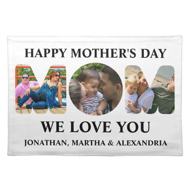 Create your own 3 photo collage Happy Mothers day Cloth Placemat (Front)