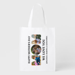 Create your own 3 photo collage Happy Mothers day Grocery Bag