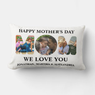 Create your own 3 photo collage Happy Mothers day Lumbar Pillow