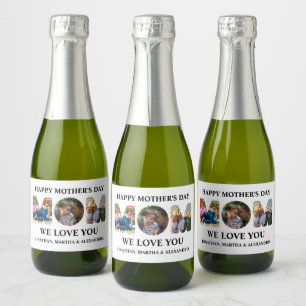 Create your own 3 photo collage Happy Mothers day Sparkling Wine Label