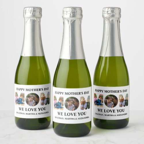 Create your own 3 photo collage Happy Mothers day Sparkling Wine Label