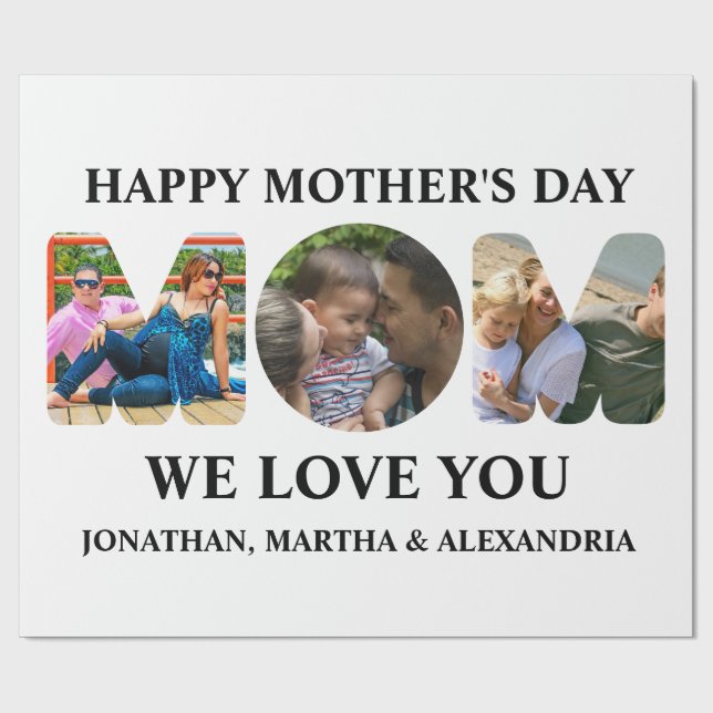 Create your own 3 photo collage Happy Mothers day Wrapping Paper (Flat)