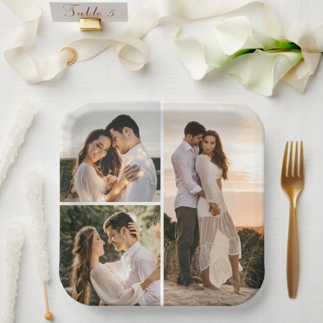 Create Your Own 3 Photo Collage Paper Plates (Wedding)