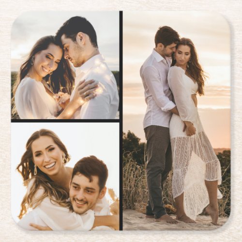 Create Your Own 3 Photo Collage Square Paper Coaster