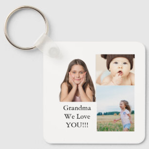 Create Your Own 3 Photo Collage   We Love Grandma  Keychain