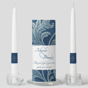 Create Your Own 3D Blue Embossed Vintage Floral Unity Candle Set