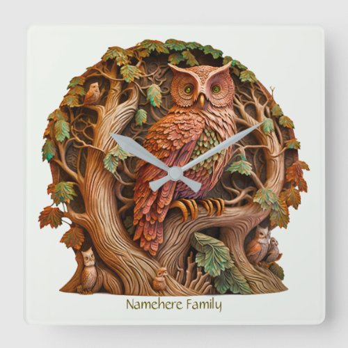 Create Your Own 3D Faux Bois Carved Wood Owl Square Wall Clock