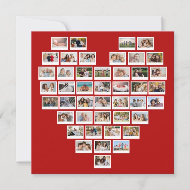 Create Your Own 44 Photo Collage Red Heart Note Card (Front)