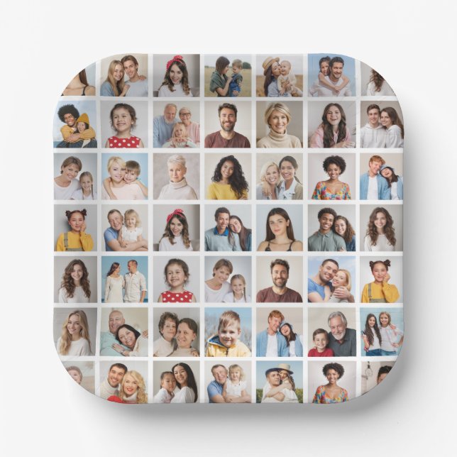Create Your Own 49 Photo Collage Paper Plates (Front)