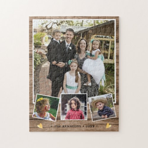 Create Your Own 4 Family Name Photo Collage Wood Jigsaw Puzzle