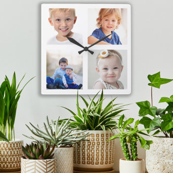 Create Your Own 4 Family Photo Collage Children Square Wall Clock by ALittleSticky at Zazzle