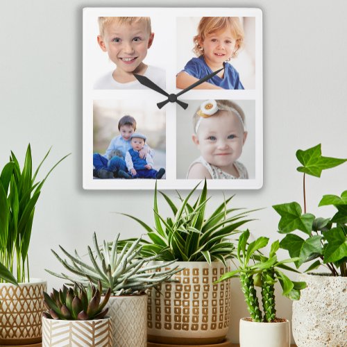 Create Your Own 4 Family Photo Collage Children Square Wall Clock
