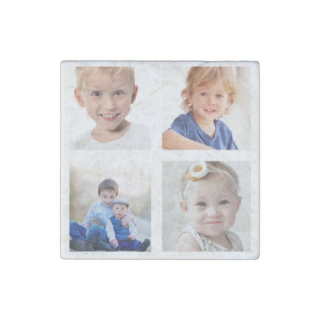 Create Your Own 4 Family Photo Collage Children Stone Magnet (Front)