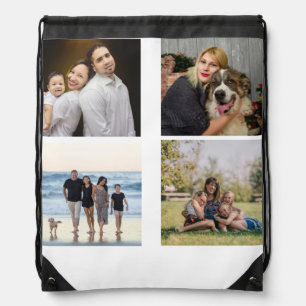 Create Your Own 4 Family Photo Collage Custom Drawstring Bag