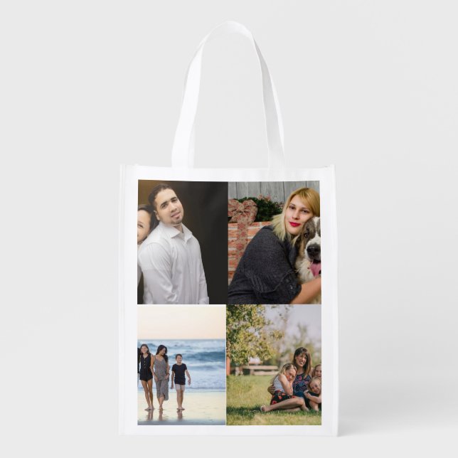 Create Your Own 4 Family Photo Collage  Grocery Bag (Front)