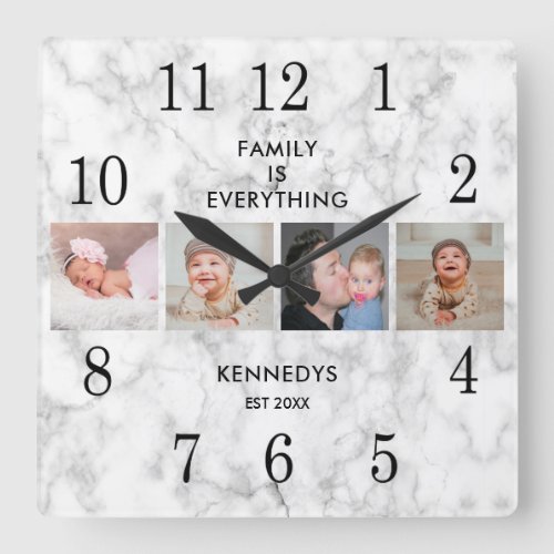  Create Your Own 4 Family Photo Collage Marble Square Wall Clock