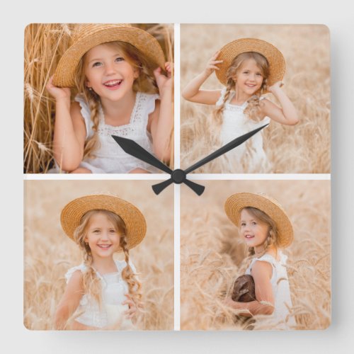 Create Your Own 4 Family Photo Collage Square Wall Clock