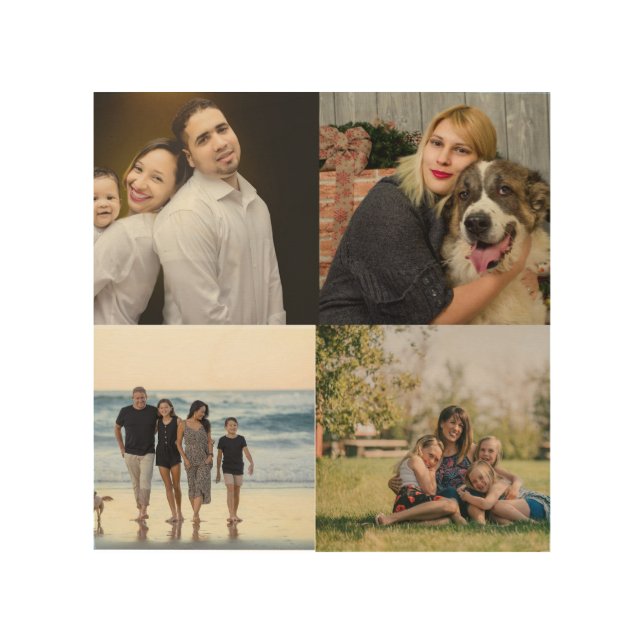 Create Your Own 4 Family Photo Collage  Wood Wall Art (Front)