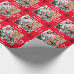 Create Your Own 4 Family Photo Red Merry Christmas Wrapping Paper