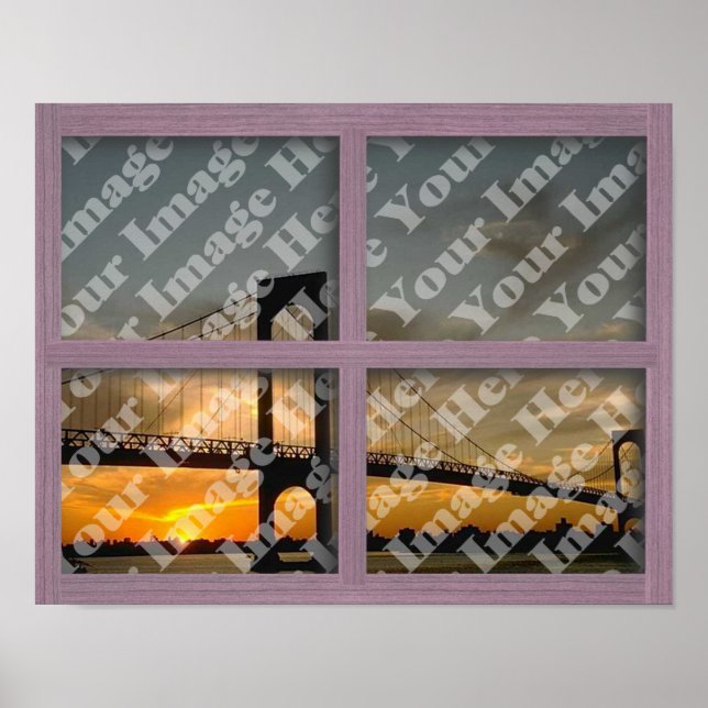 Create Your Own 4 Pane Pink Wood Window Frame Poster (Front)