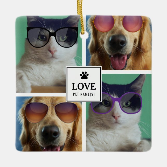 Create Your Own 4 Pet Photo Collage Ceramic Ornament (Front)