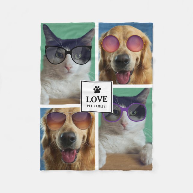 Create Your Own 4 Pet Photo Collage  Fleece Blanket (Front)