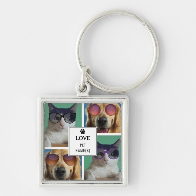 Create Your Own 4 Pet Photo Collage Keychain (Front)