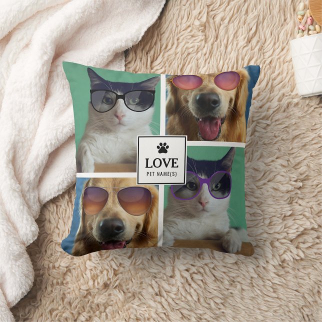 Create Your Own 4 Pet Photo Collage  Throw Pillow (Blanket)