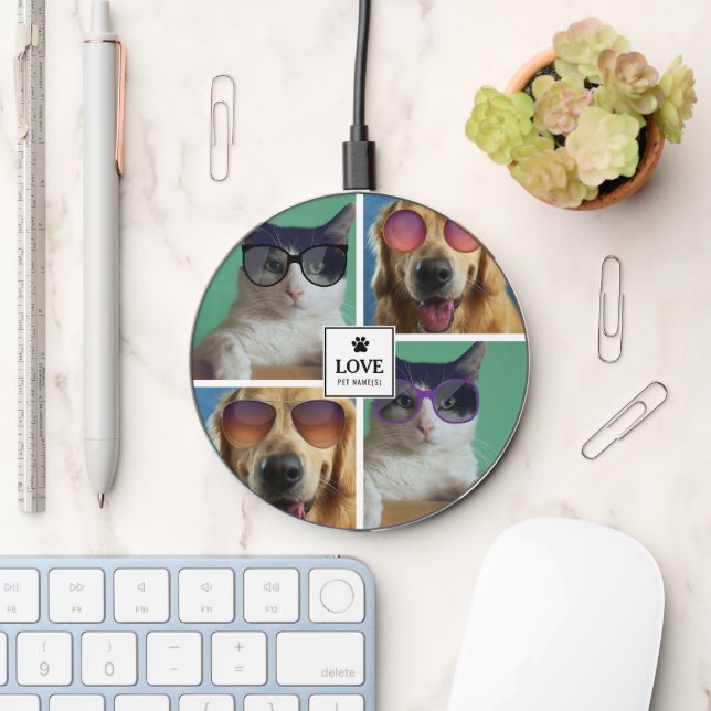 Create Your Own 4 Pet Photo Collage Wireless Charger (Desk)