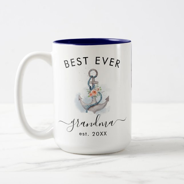 Create Your Own 4 Photo Best Ever Grandma Nautical Two-Tone Coffee Mug (Left)