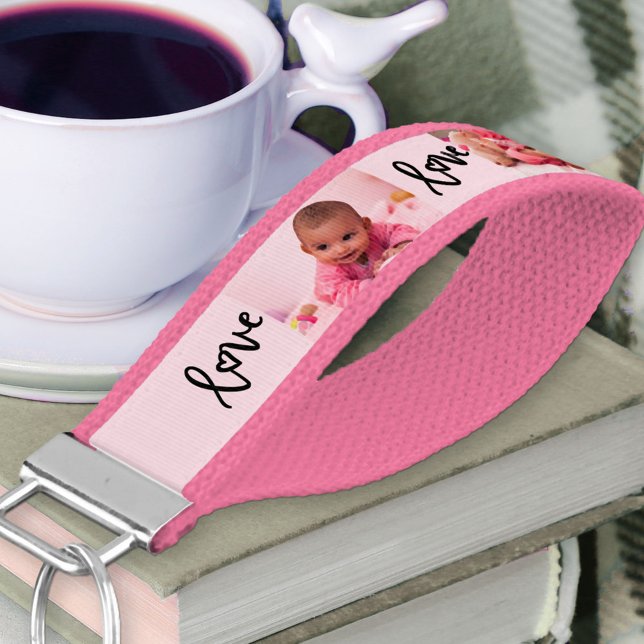 Create your own 4 Photo Collage and Love Pink Wrist Keychain (Creator Uploaded)