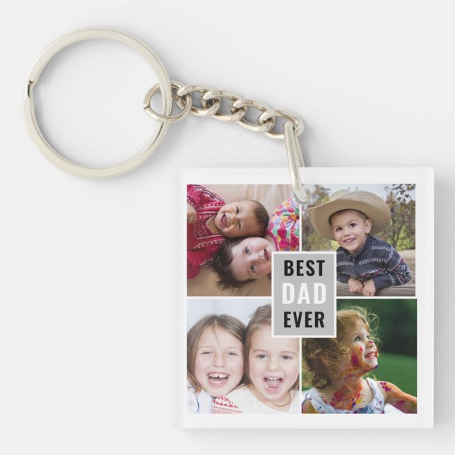 Create Your Own 4 Photo Collage Best Dad Ever Keychain (Front)