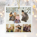 Create Your Own 4 Photo Collage Ceramic Ornament<br><div class="desc">Create your own custom photo collage Christmas ornament featuring 4 of your favorite picture memories. Reverse side featuring Merry Christmas or custom text in minimalist calligraphy alongside name and year.</div>