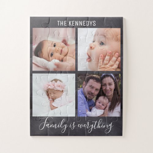 Create Your Own 4 Photo Collage Chalkboard Family Jigsaw Puzzle