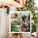Create Your Own 4 Photo Collage Christmas Ceramic Ornament<br><div class="desc">Create your own custom photo collage Christmas ornament featuring 4 of your favorite picture memories. Reverse side featuring Merry Christmas or custom text in minimalist calligraphy alongside name and year.</div>