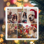 Create Your Own 4 Photo Collage Christmas Ceramic Ornament<br><div class="desc">Create your own custom photo collage Christmas ornament featuring 4 of your favorite picture memories. Reverse side featuring Merry Christmas or custom text in minimalist calligraphy alongside name and year.</div>