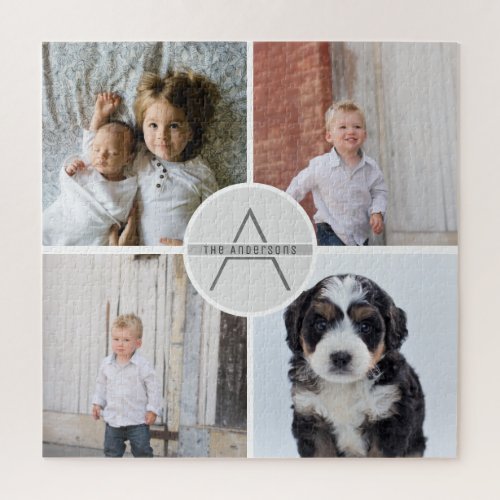 Create Your Own 4 Photo Collage Family Monogram Jigsaw Puzzle