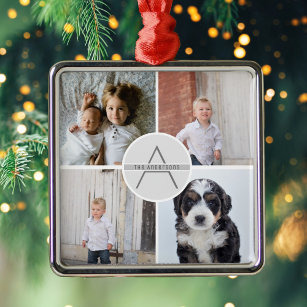 Create Your Own 4 Photo Collage Family Monogram Metal Ornament