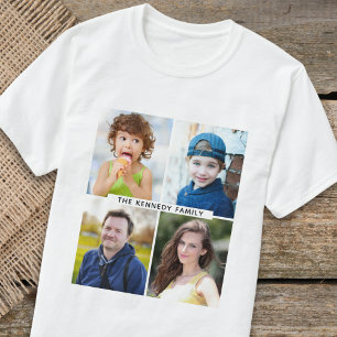 Create Your Own 4 Photo Collage Family Name T-Shirt
