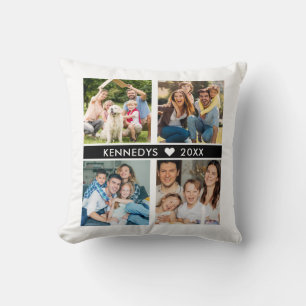 Create Your Own 4 Photo Collage Family Name Throw Pillow