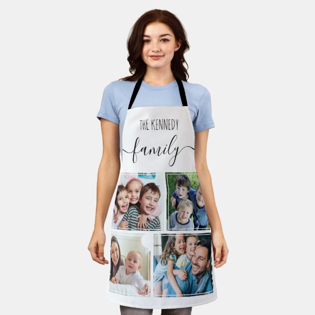 Create Your Own 4 Photo Collage Family Name White Apron (Worn)